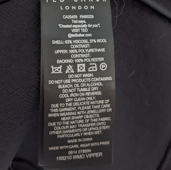 TED BAKER Vipper Black Faux Leather Sleeve Wool Zipper Coat Jacket - Picture 10 of 10